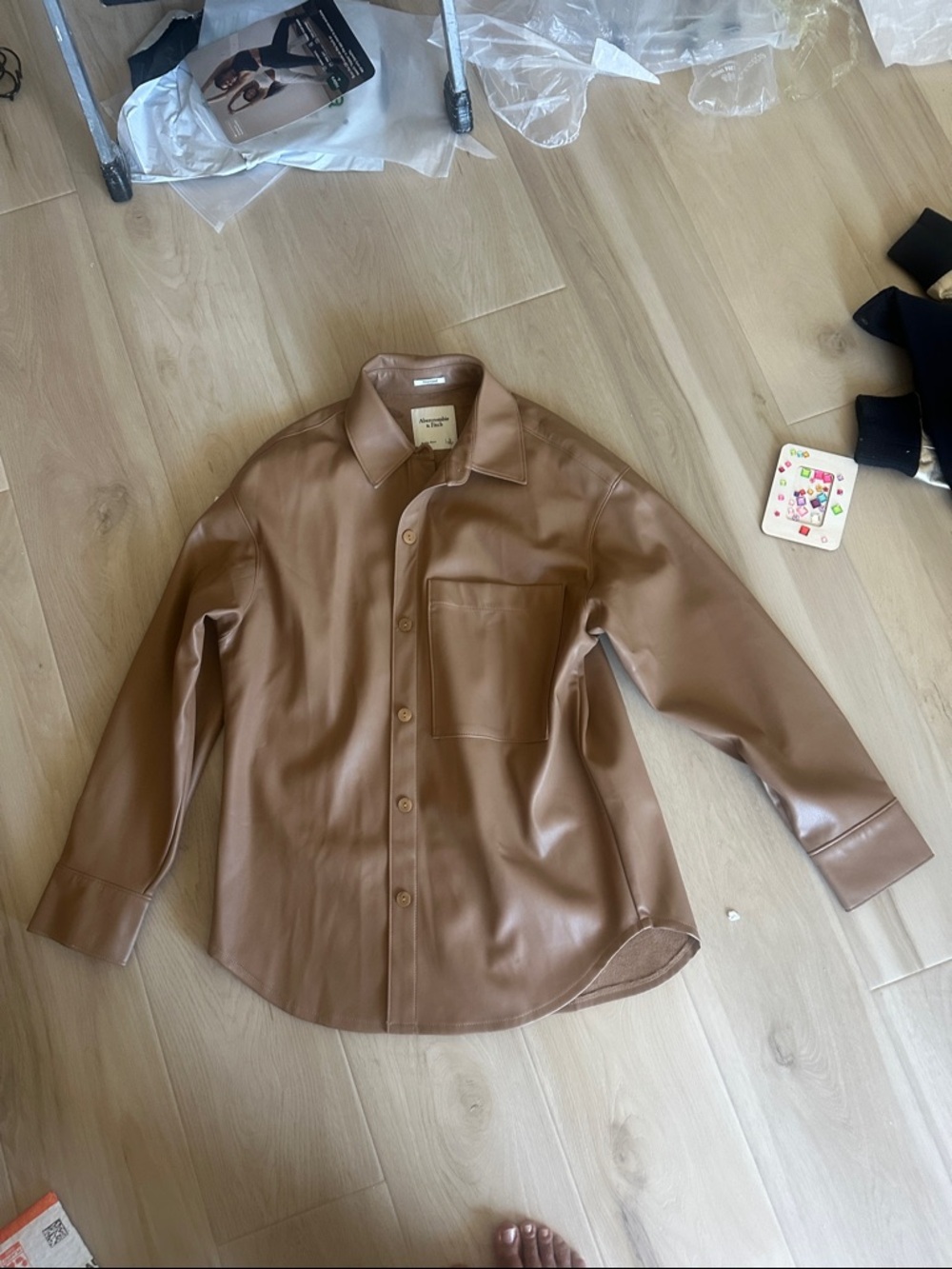 Abercrombie & Fitch Brown Faux-Leather Button-Up Jacket